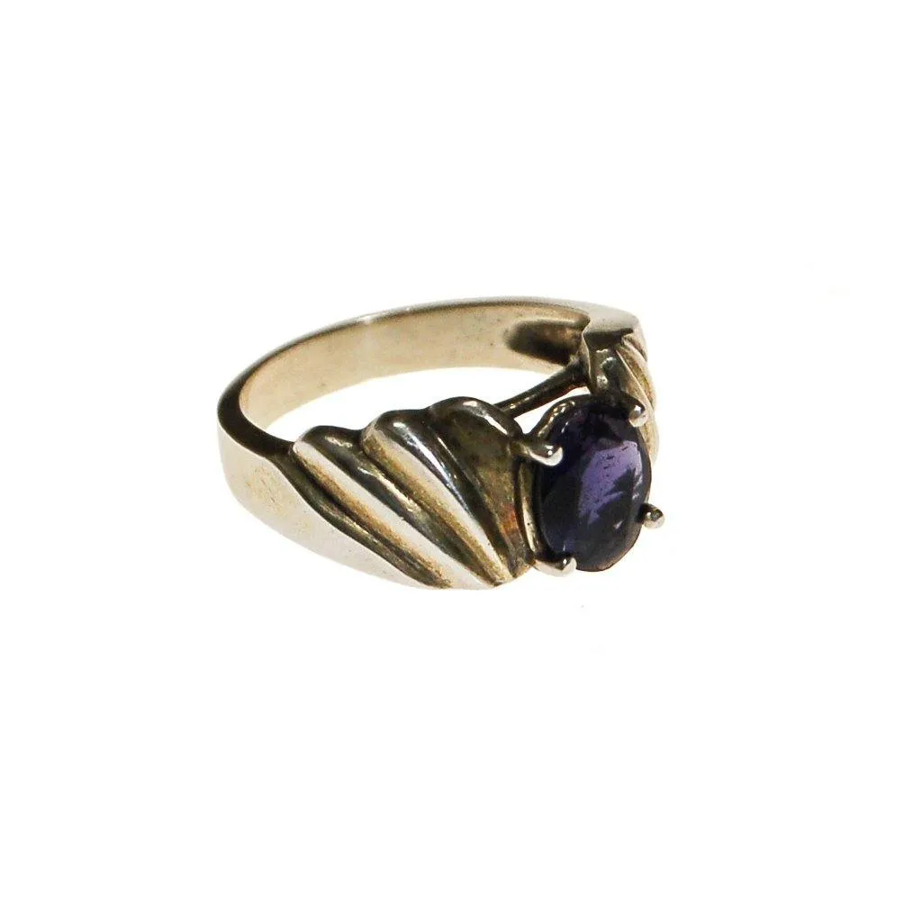 Iolite Sterling Silver Ring, Mod, Minimalist, Semi Precious, Gemstone Ring, Ring Size 8, Oval Cut Stone