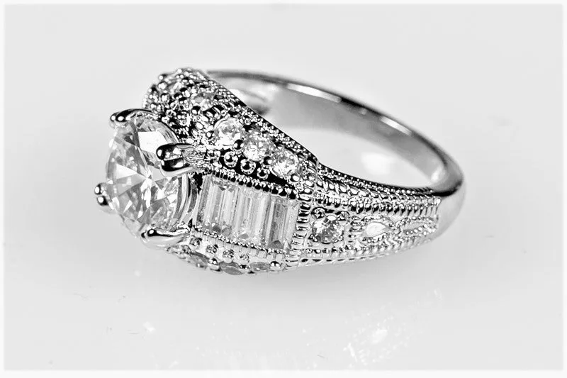 Iris Round CZ Milgrain Engagement Ring | 4.5ct