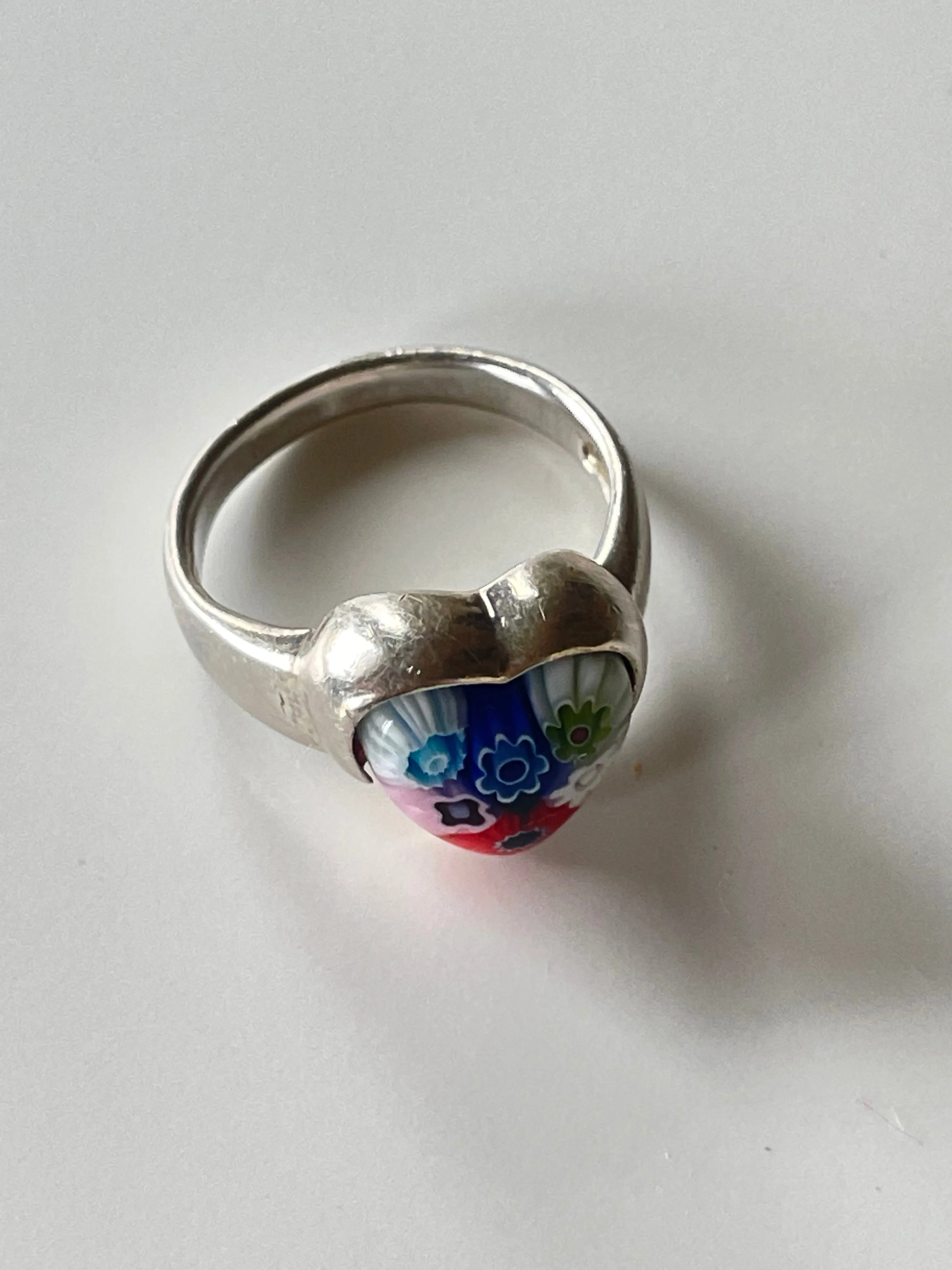 Italian Mille Fiori and Silver Heart Ring