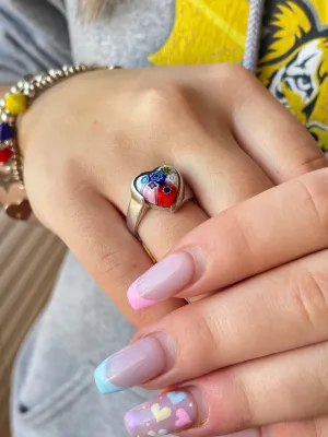 Italian Mille Fiori and Silver Heart Ring