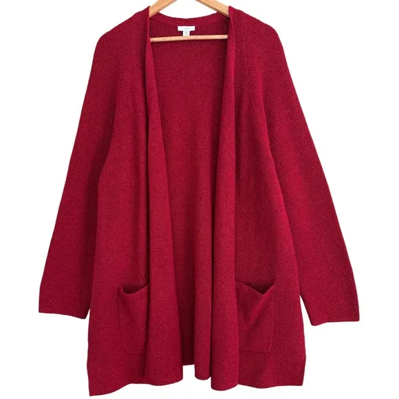 J. JILL Silk Blend Relaxed Fit Boho Casual Cozy Open Front Sweater Cardigan 2X