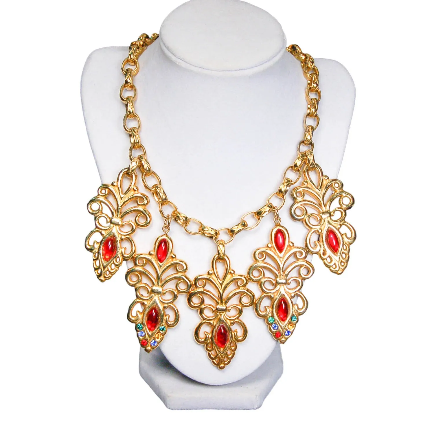 Jewel Tone Charm Statement Necklace by Escada