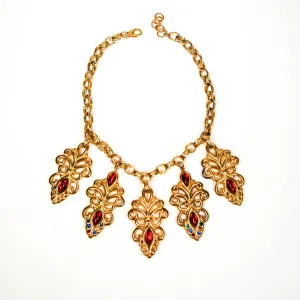 Jewel Tone Charm Statement Necklace by Escada