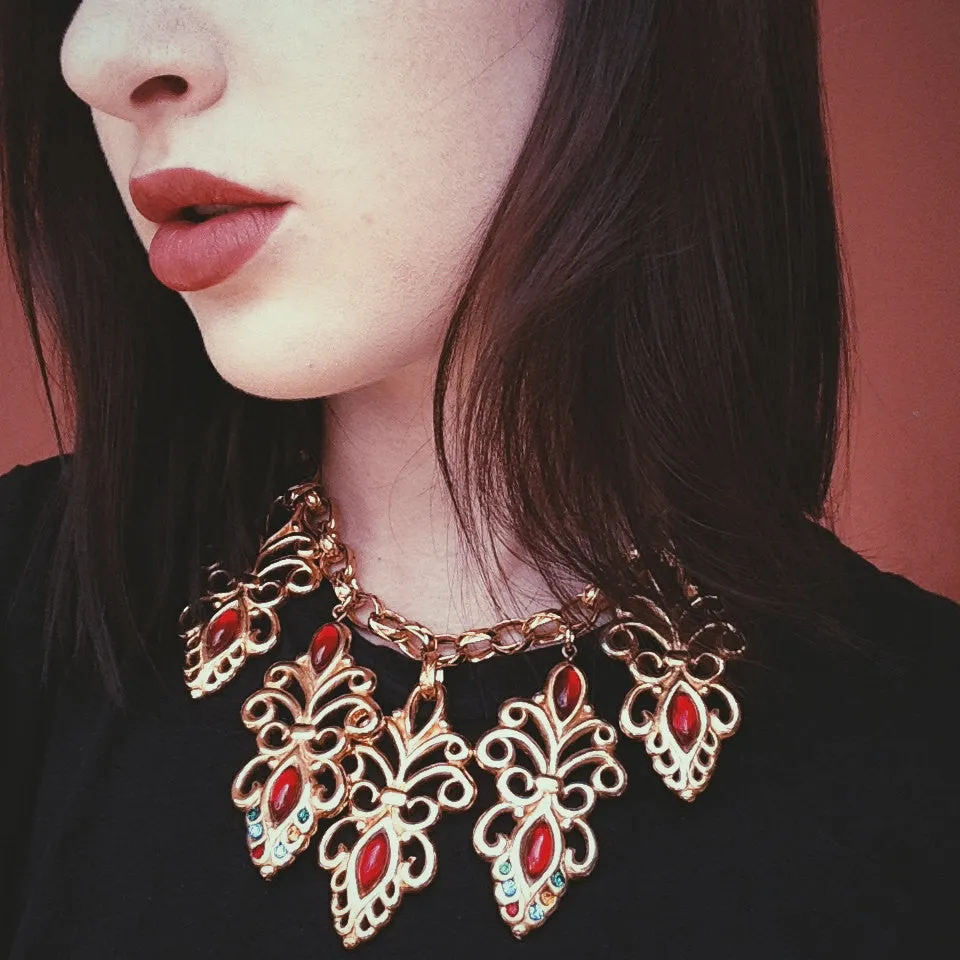 Jewel Tone Charm Statement Necklace by Escada