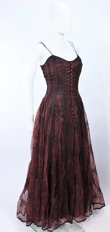 KAAT TILLY Brown Crinkled Lace Corset Lace Gown Size 36