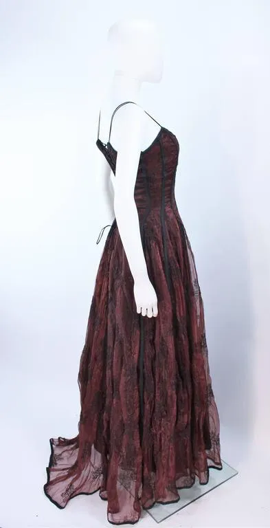 KAAT TILLY Brown Crinkled Lace Corset Lace Gown Size 36