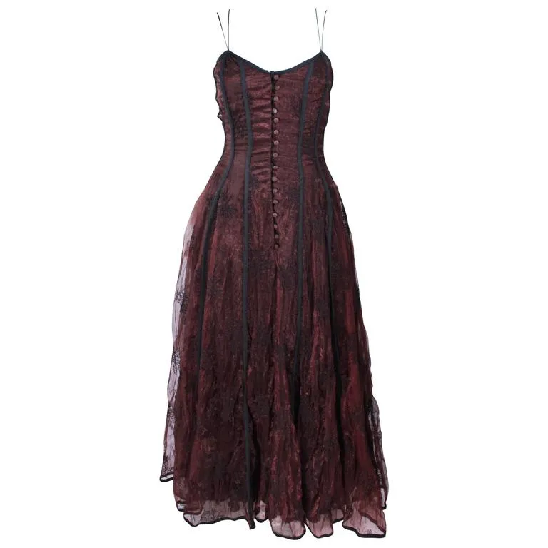 KAAT TILLY Brown Crinkled Lace Corset Lace Gown Size 36
