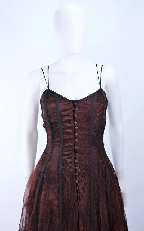 KAAT TILLY Brown Crinkled Lace Corset Lace Gown Size 36