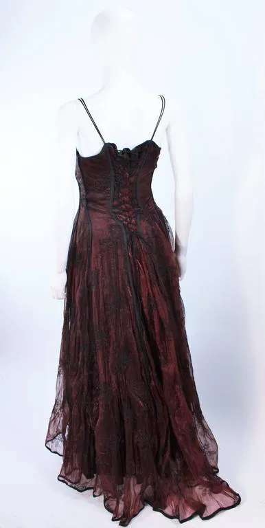 KAAT TILLY Brown Crinkled Lace Corset Lace Gown Size 36
