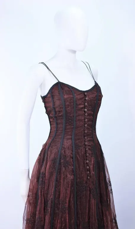 KAAT TILLY Brown Crinkled Lace Corset Lace Gown Size 36
