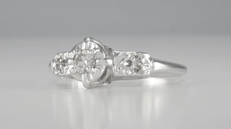 Kailey 1940's Retro Modern Halo Vintage Diamond Engagement Ring in 14 Karat White Gold