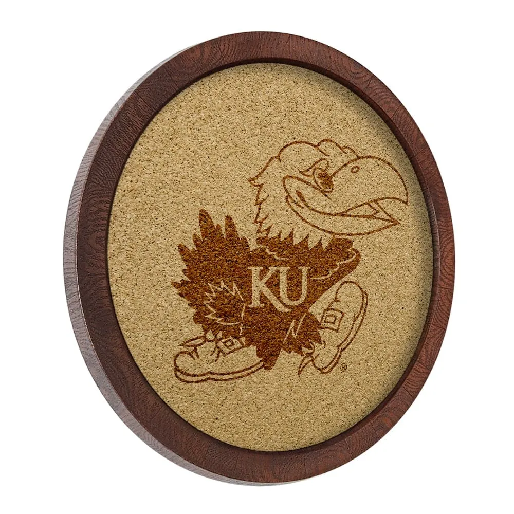 Kansas Jayhawks: "Faux" Barrel Framed Cork Board