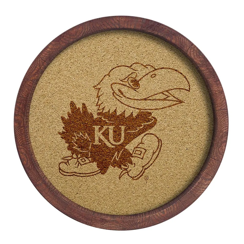 Kansas Jayhawks: "Faux" Barrel Framed Cork Board