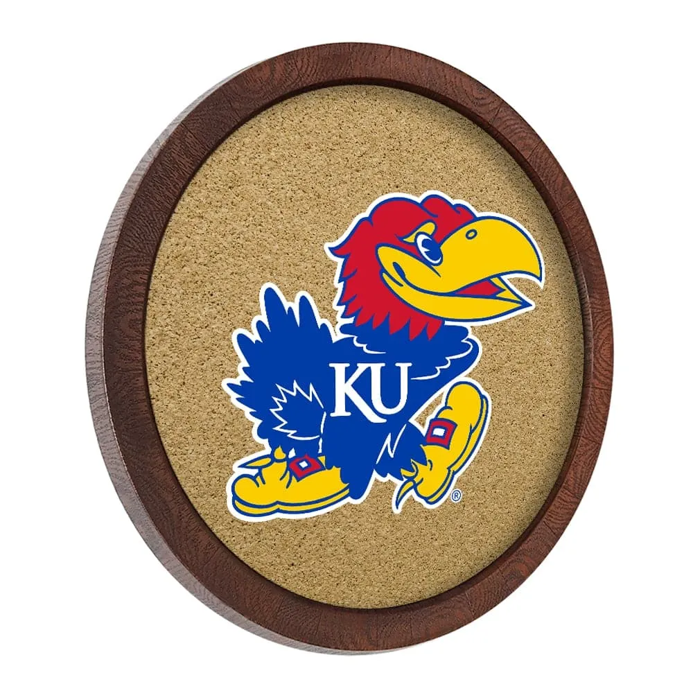 Kansas Jayhawks: "Faux" Barrel Framed Cork Board