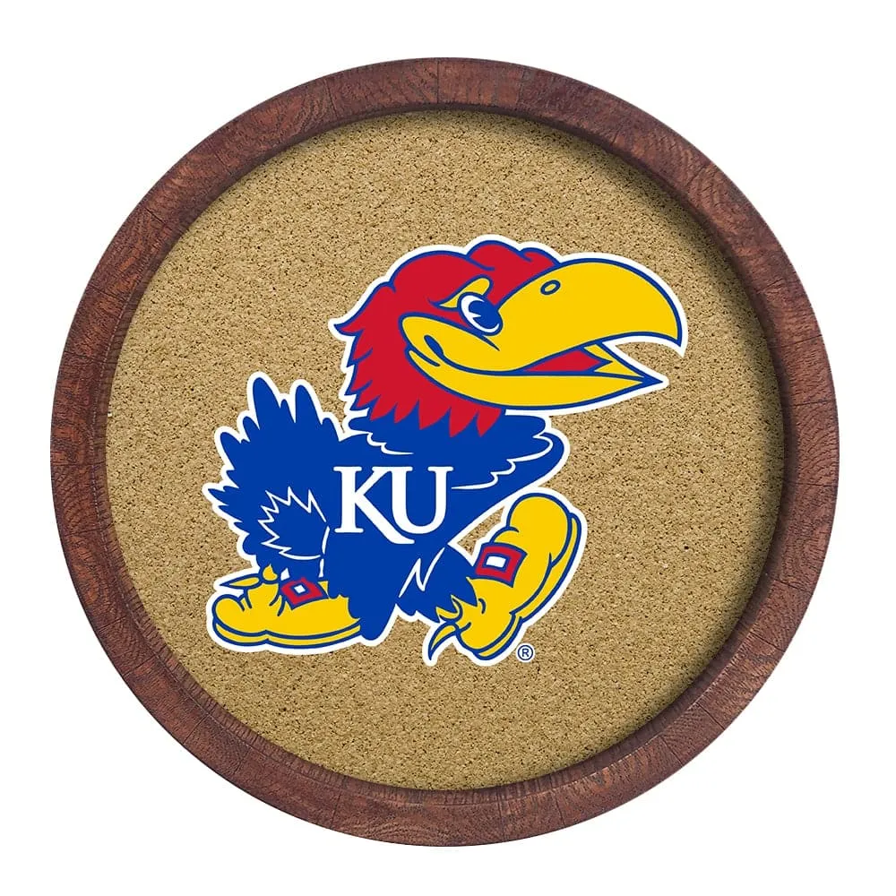 Kansas Jayhawks: "Faux" Barrel Framed Cork Board