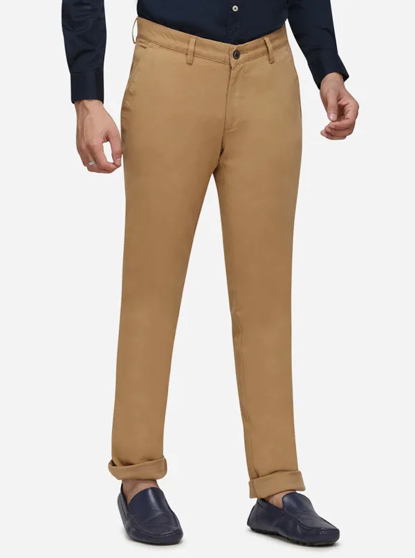 Khaki Solid Uno Fit Casual Trouser | JadeBlue