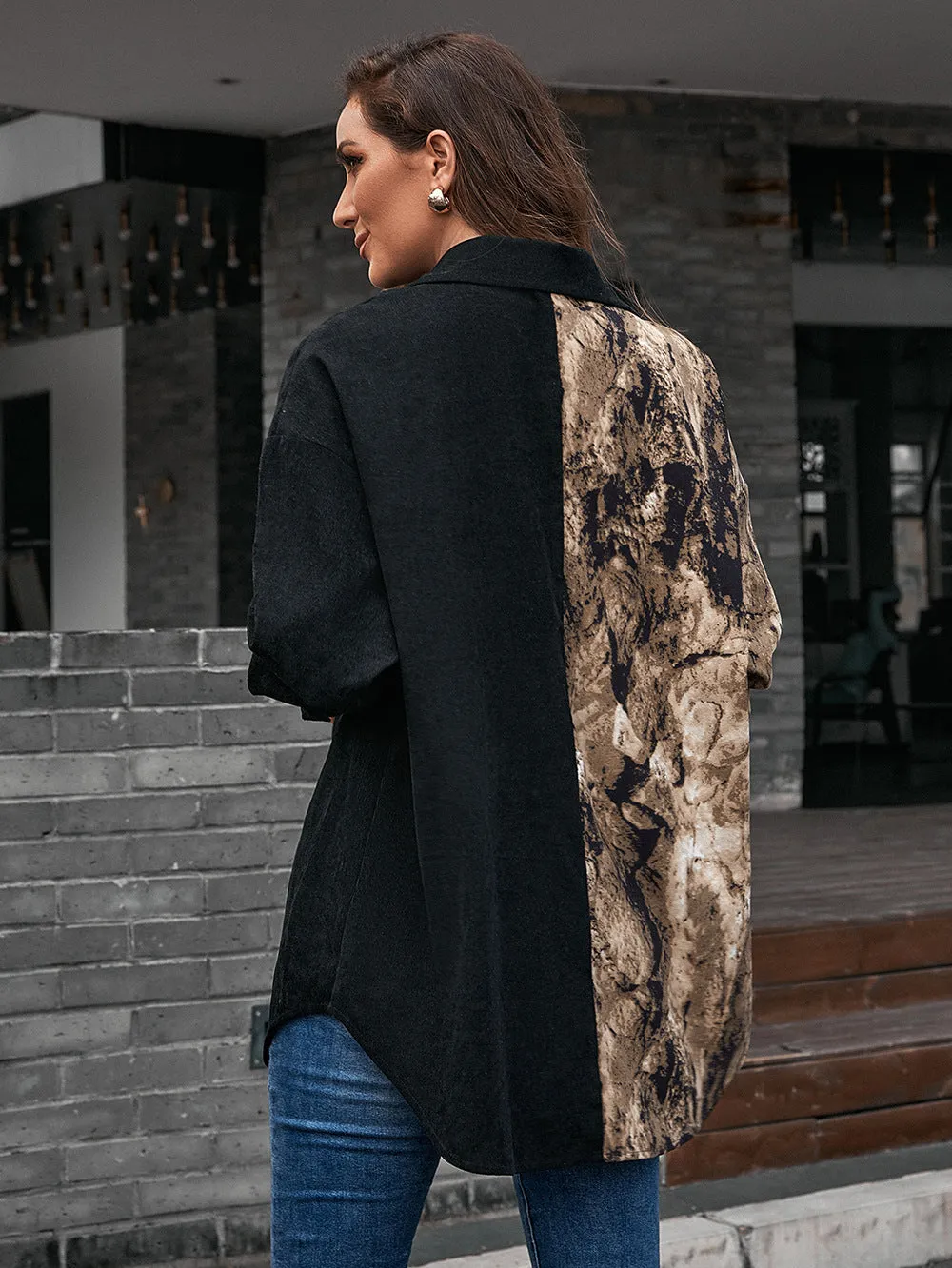 KHD Collared Neck Contrast Color Dropped Shoulder Shirt