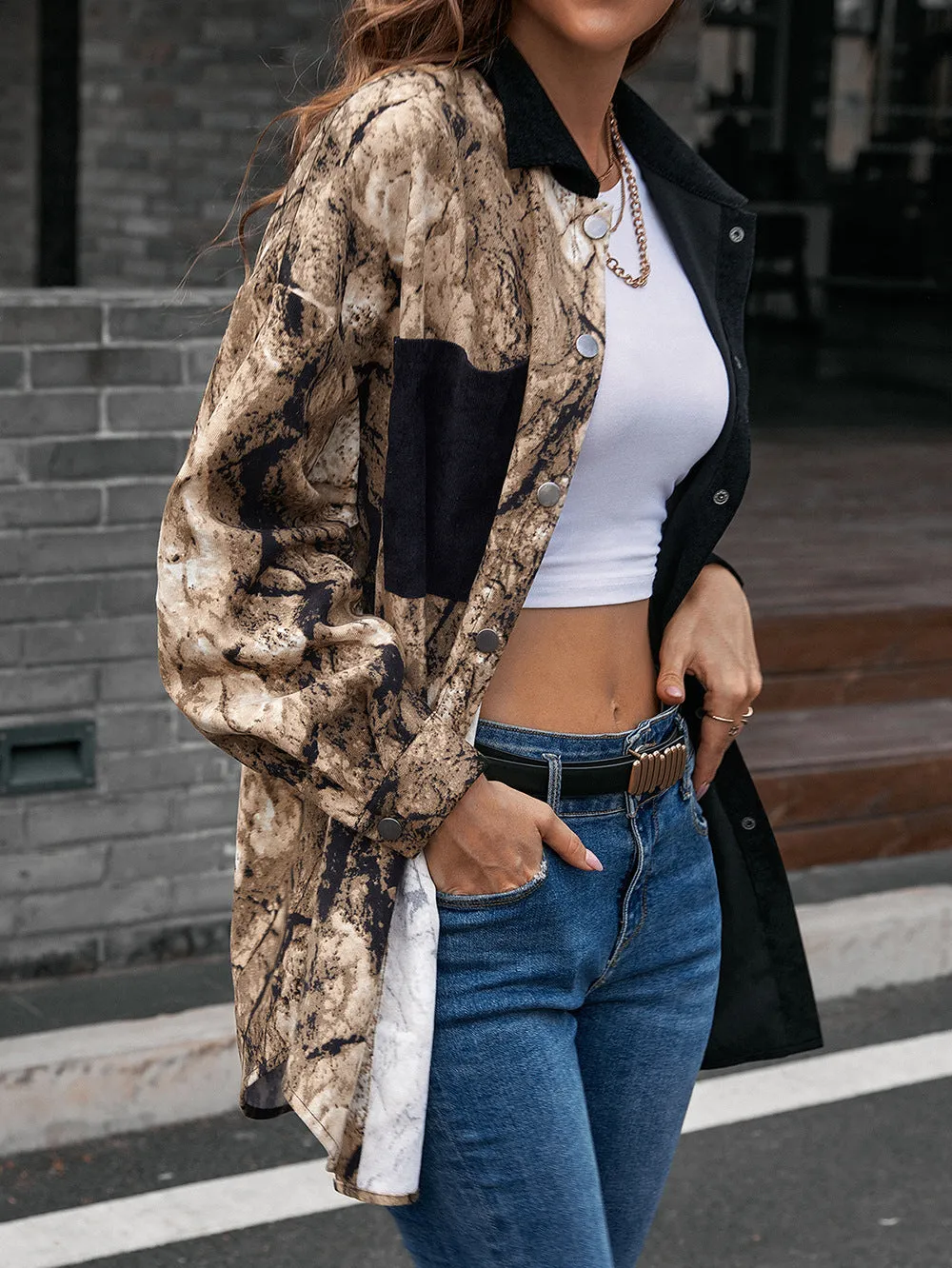KHD Collared Neck Contrast Color Dropped Shoulder Shirt