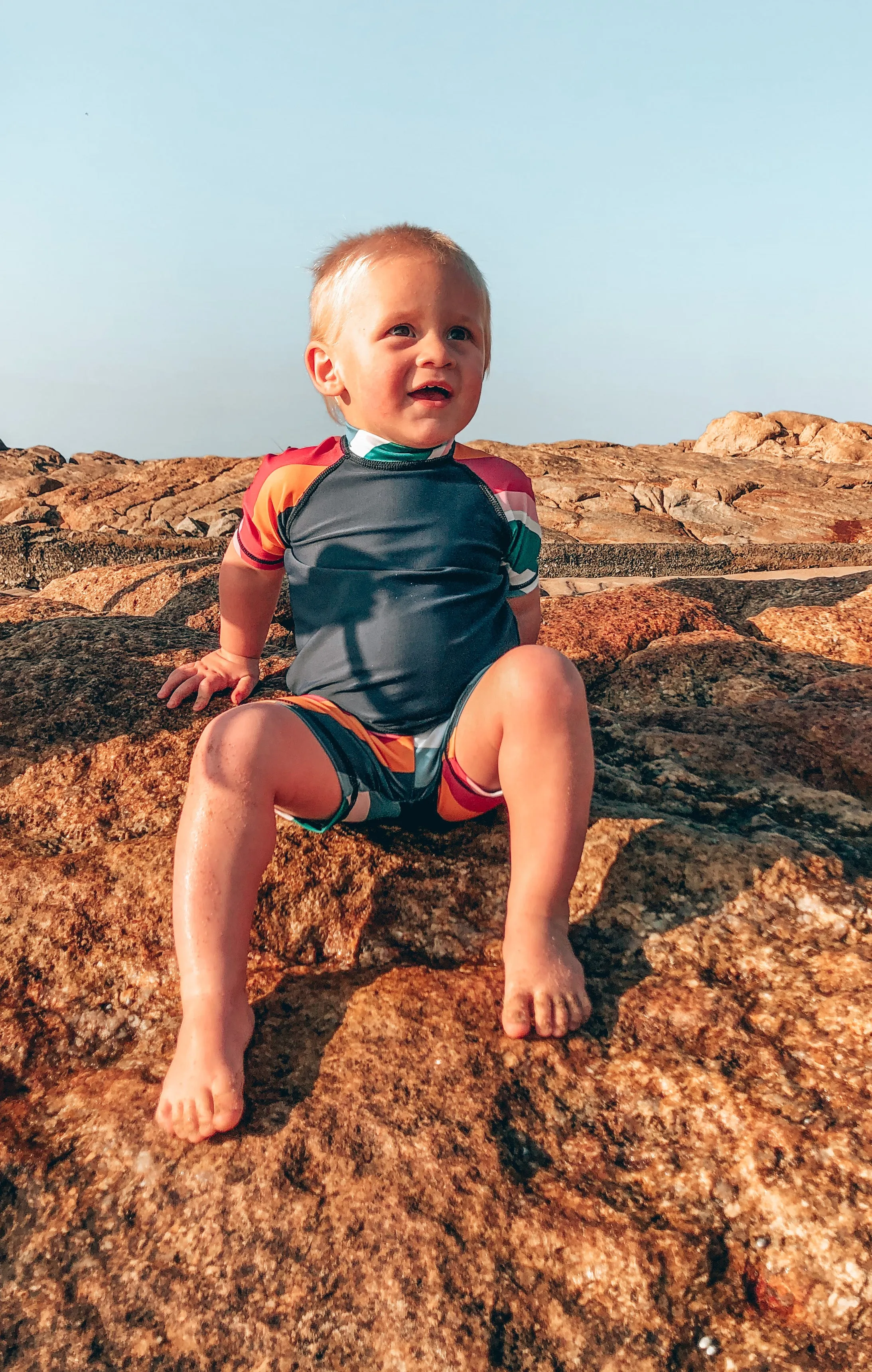 Kiddies Retro Wave Swim Shorts and Rashie Set