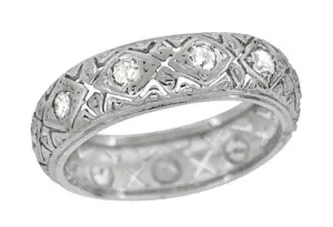 Knollwood Art Deco Wide Diamond Antique Wedding Band in Platinum - Size 6