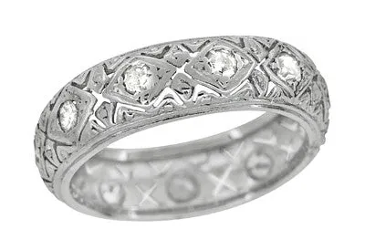 Knollwood Art Deco Wide Diamond Antique Wedding Band in Platinum - Size 6