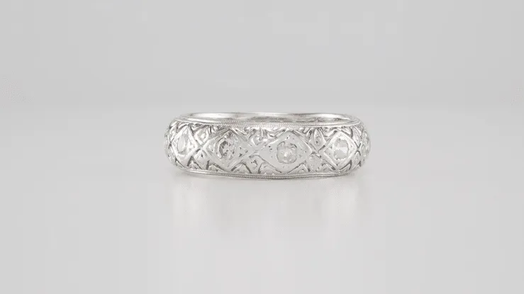 Knollwood Art Deco Wide Diamond Antique Wedding Band in Platinum - Size 6