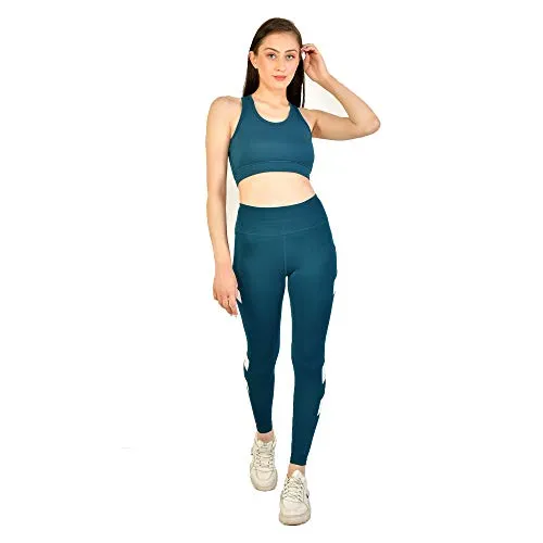 Kopykat Fourway Lycra Spandex Highwaist Sports Gym Yoga Tights for Women (kop-51) (Teal Blue - 3XL)