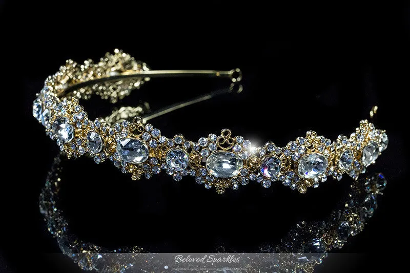 Kylie Oval Cluster Gold Headband | Swarovski Crystal