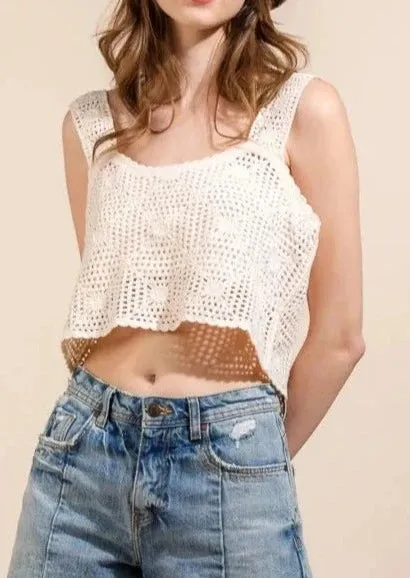 Lace Crochet Crop Knit Top