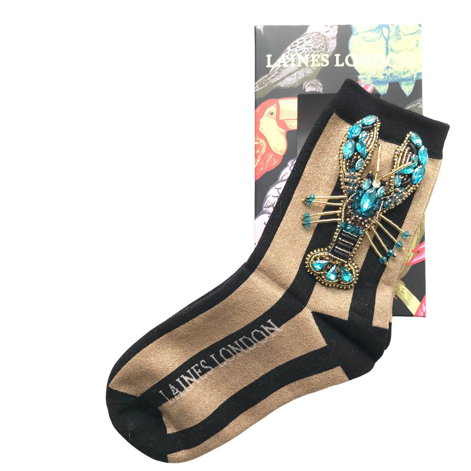 Laines London Black & Gold Sparkle Socks - Blue Lobster