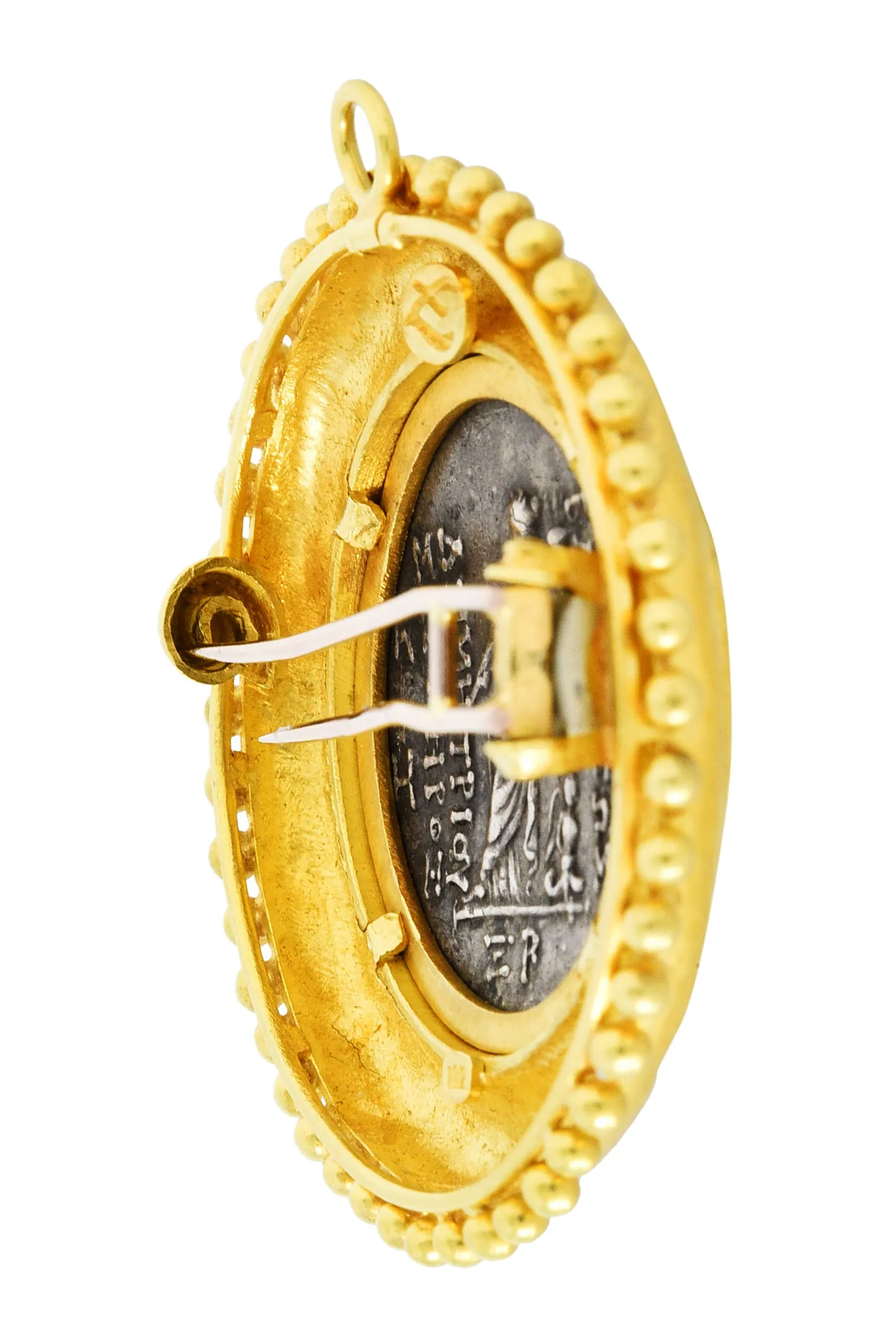 Large Elizabeth Locke Silver 18 Karat Gold Greek Ancient Coin Pendant Brooch