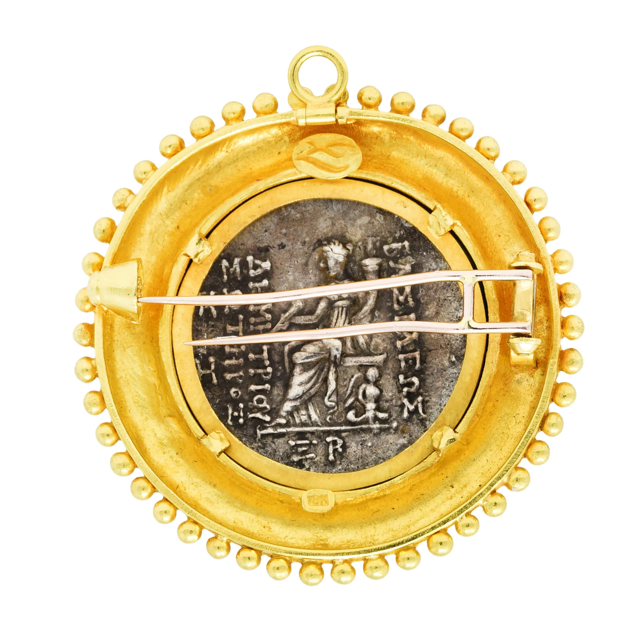 Large Elizabeth Locke Silver 18 Karat Gold Greek Ancient Coin Pendant Brooch