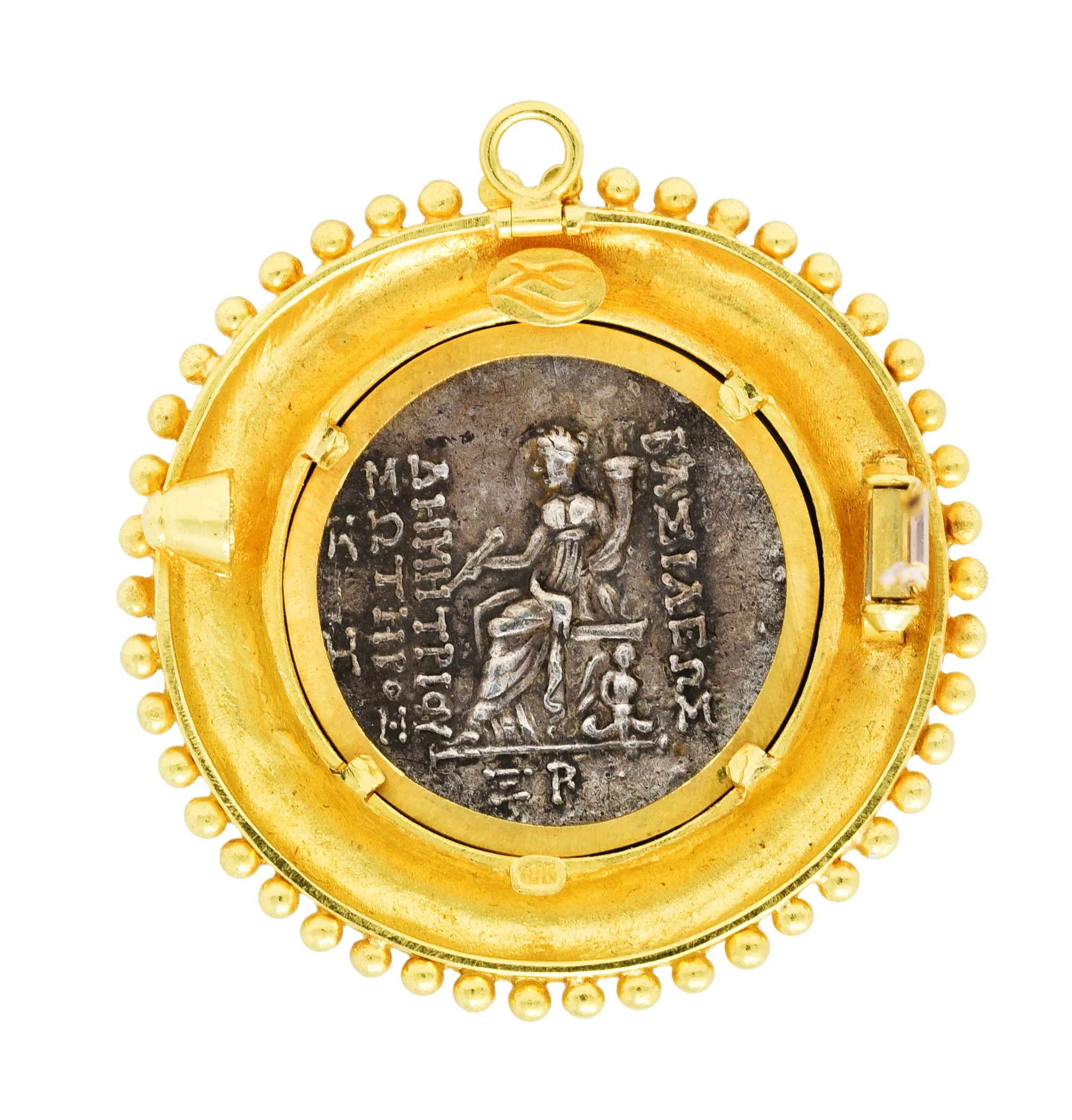Large Elizabeth Locke Silver 18 Karat Gold Greek Ancient Coin Pendant Brooch