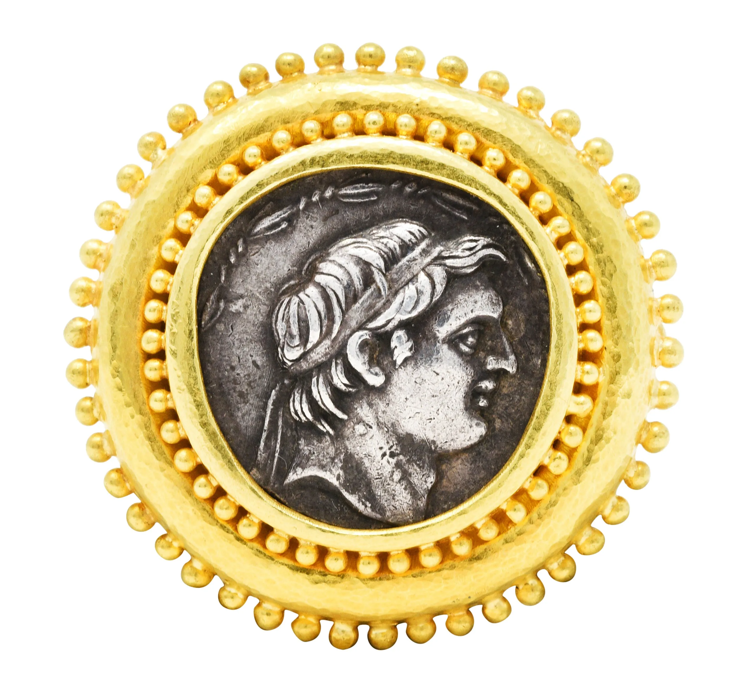 Large Elizabeth Locke Silver 18 Karat Gold Greek Ancient Coin Pendant Brooch