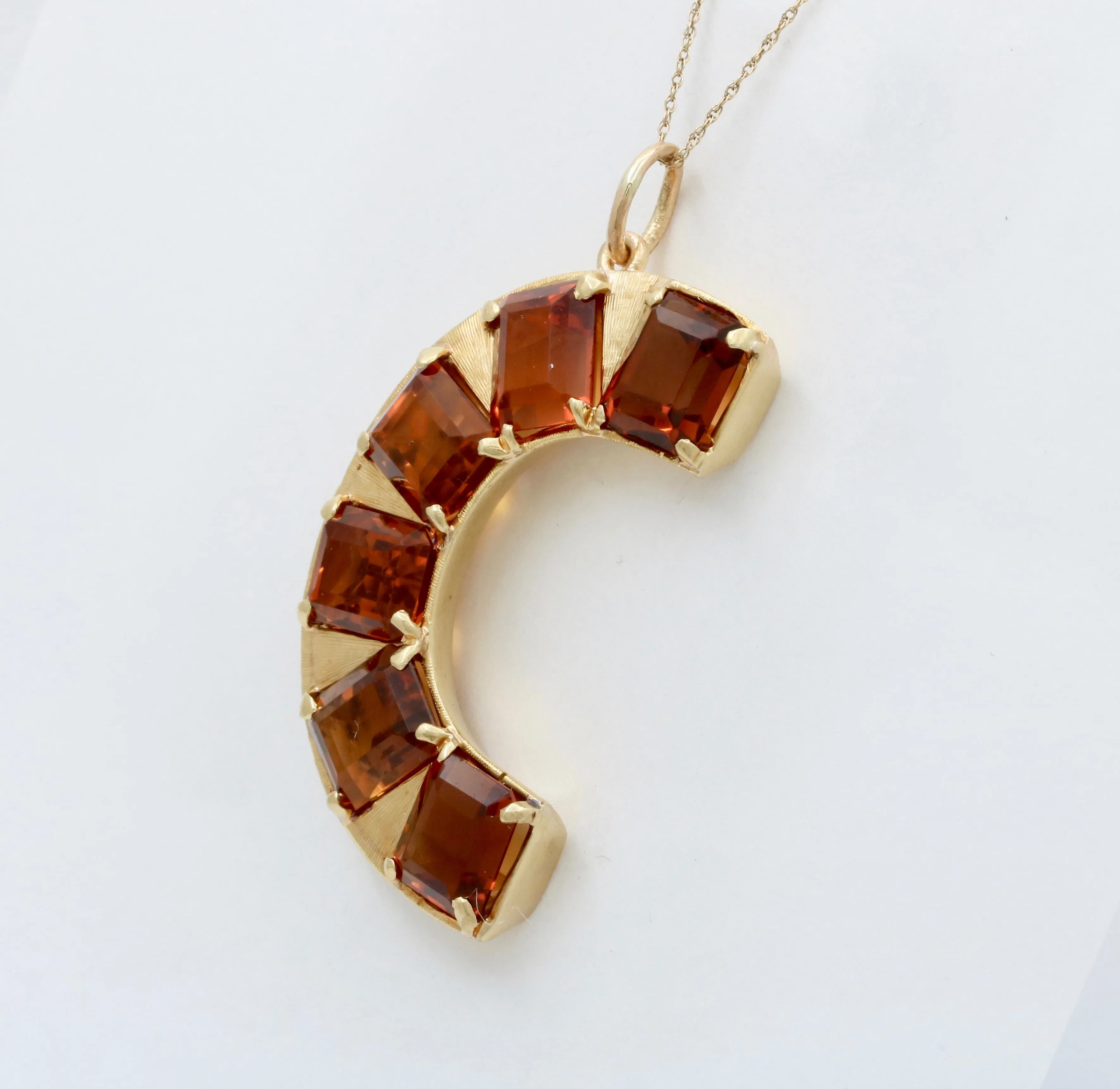 Large Vintage 18K Gold, Madeira Citrine Initial “C” Pendant, Statement Charm