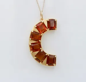 Large Vintage 18K Gold, Madeira Citrine Initial “C” Pendant, Statement Charm