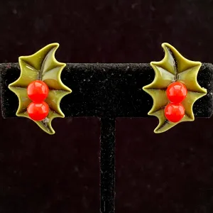 Late 50s/ Early 60s Holly Earrings