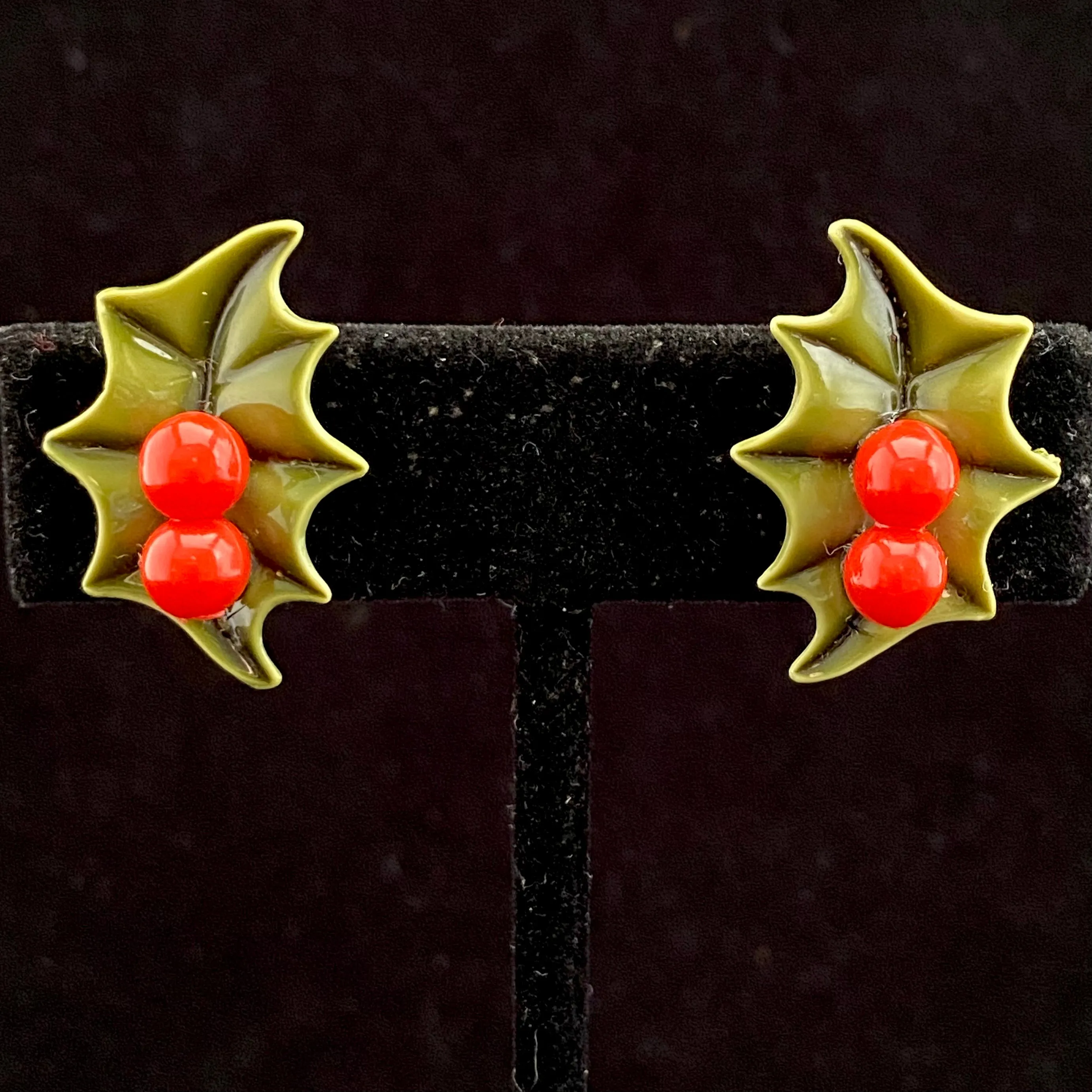 Late 50s/ Early 60s Holly Earrings