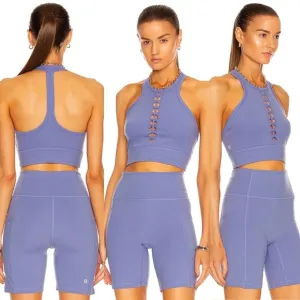 Le Ore Lucca Set: Smokey Amethyst High Rise Pocket Short   Racer Back Bra $136