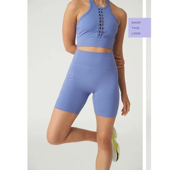Le Ore Lucca Set: Smokey Amethyst High Rise Pocket Short   Racer Back Bra $136