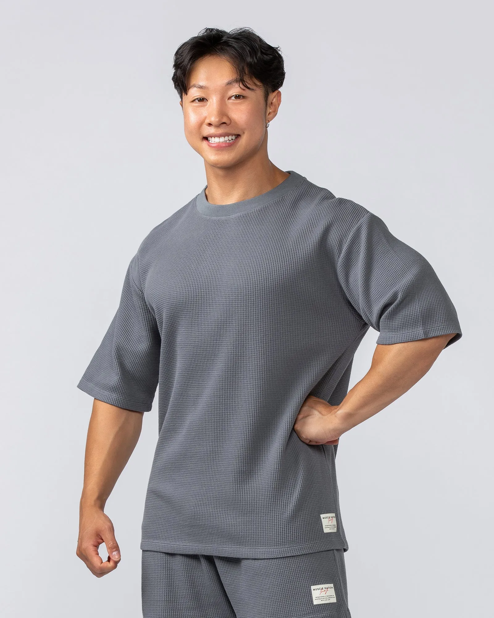 Lee Lem Short Boxy Waffle Tee -  Platinum Grey