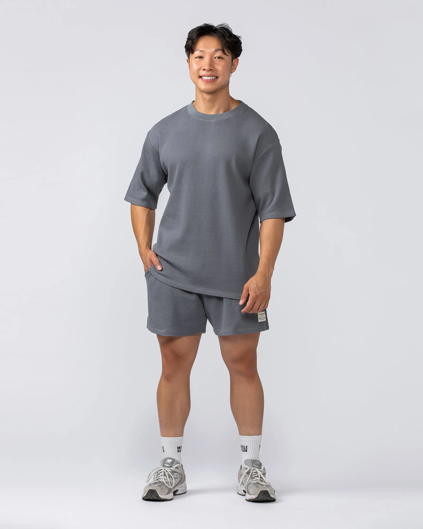 Lee Lem Short Boxy Waffle Tee -  Platinum Grey