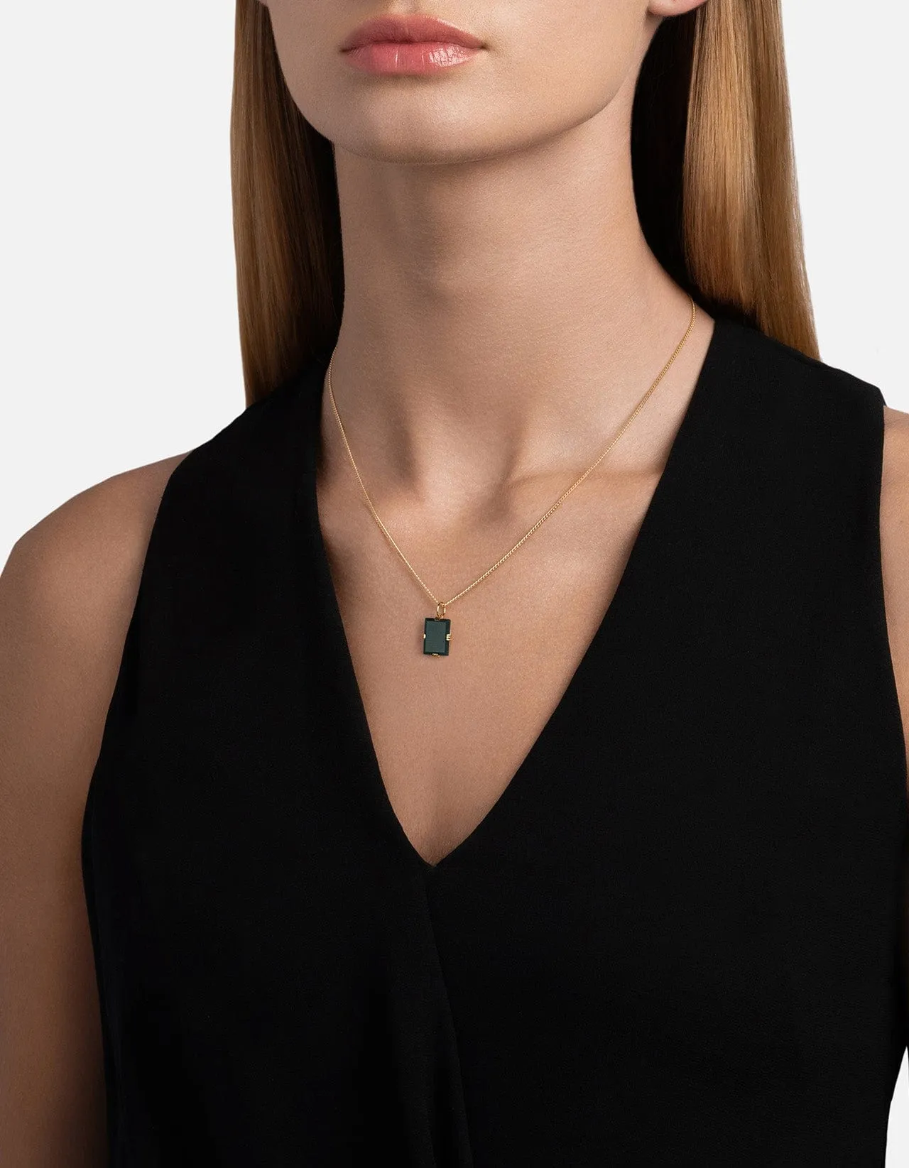 Lennox Green Agate Necklace, Gold Vermeil