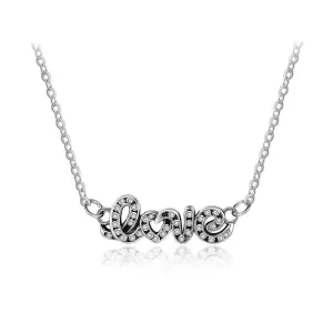 Letter LOVE With Cubic Zirconia 925 Sterling Silver Pendant Necklace For Women Fashion Gift For Her