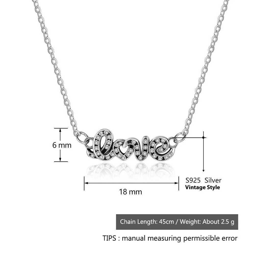 Letter LOVE With Cubic Zirconia 925 Sterling Silver Pendant Necklace For Women Fashion Gift For Her