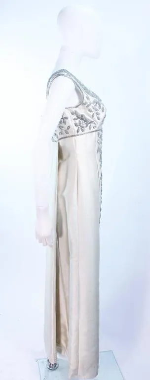 LILLIE RUBIN 1960s Off White Silk Gown, Rhinestones Size 4