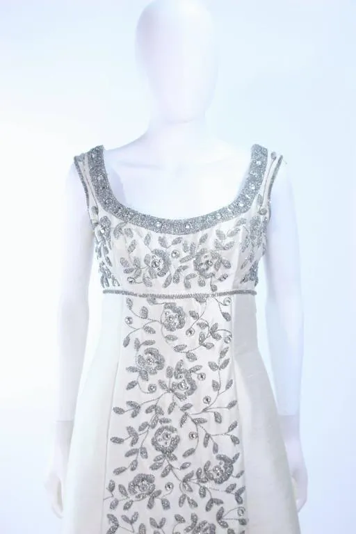 LILLIE RUBIN 1960s Off White Silk Gown, Rhinestones Size 4