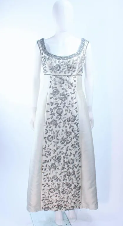LILLIE RUBIN 1960s Off White Silk Gown, Rhinestones Size 4