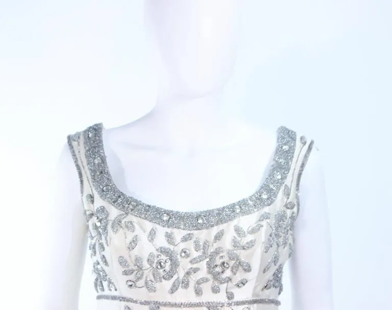 LILLIE RUBIN 1960s Off White Silk Gown, Rhinestones Size 4