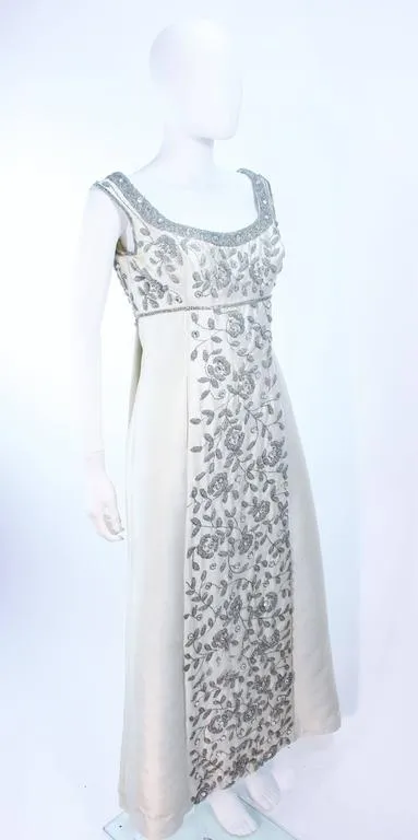 LILLIE RUBIN 1960s Off White Silk Gown, Rhinestones Size 4